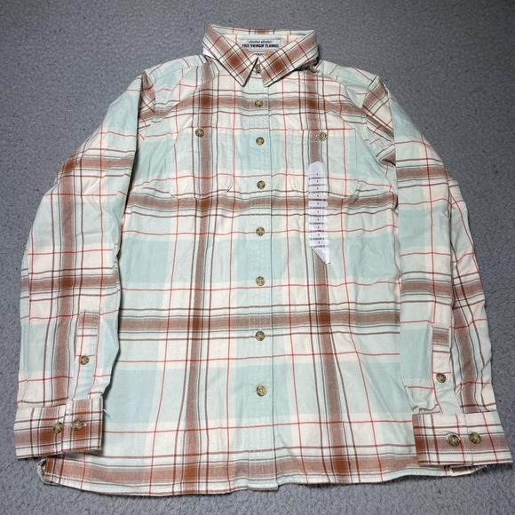 Duluth Trading Co Tops - Duluth Trading Shirt Womens Small Green Brown Plaid Free Swingin Flannel Cotton